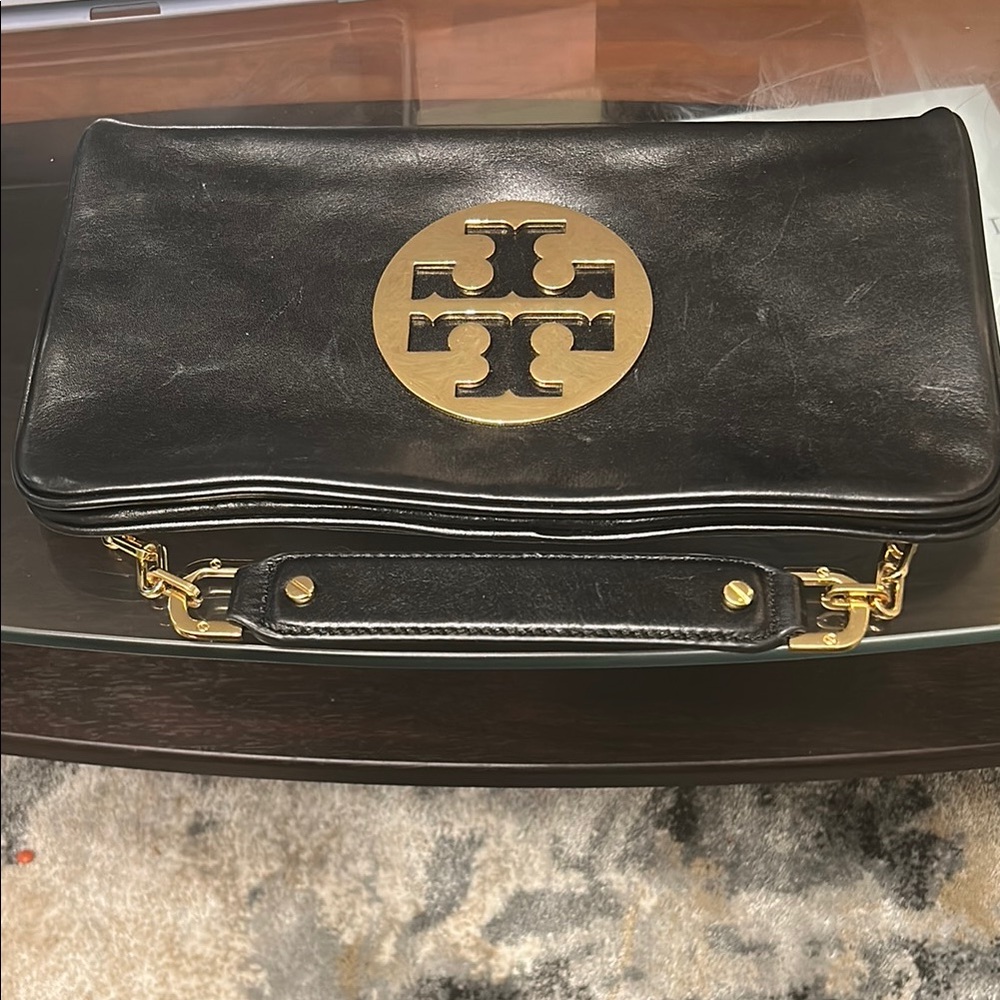 Tory Burch Black and Gold Briefcase clutch with Structured Design - Picture 2 of 16
